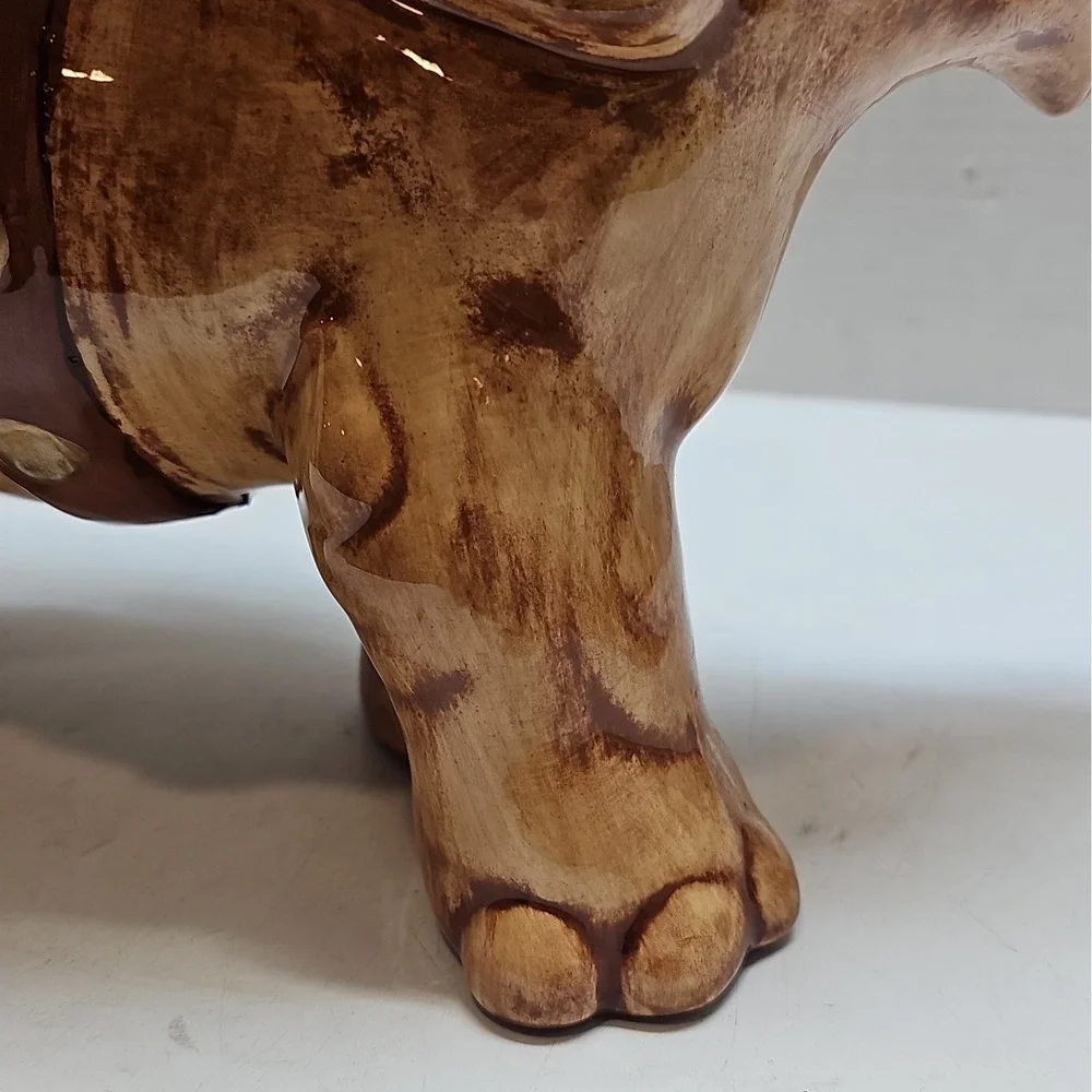 Vintage 1970s Glazed Ceramic Elephant Planter